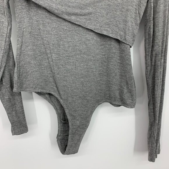 BCBGMaxAzria Bodysuit Top One Shoulder Asymmetrical Gray Knit NWT - Picture 14 of 14